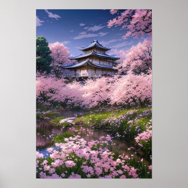 Poster Mansão Japonesa Embriagada por Sakura Blossoms (Frente)