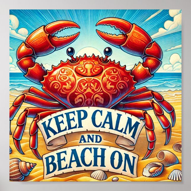 Poster Mantenha a calma e a praia ligadas (Frente)