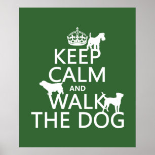 Poster Mantenha a calma e ande o cão - todas as cores
