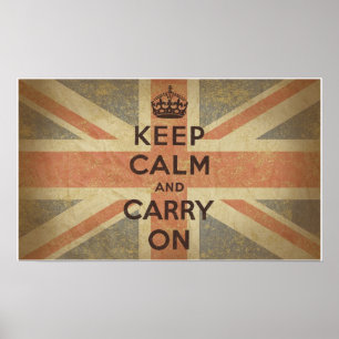 Poster Mantenha a calma e continue com bandeira BRITÂNIC