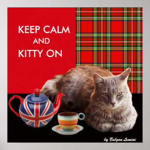 POSTER "MANTENHA A CALMA E O GATINHO EM" ,TARTÃ VERMELHA,