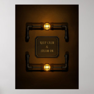 Poster "Mantenha Calma e Vapor", Steampunk, Idade da Máqu