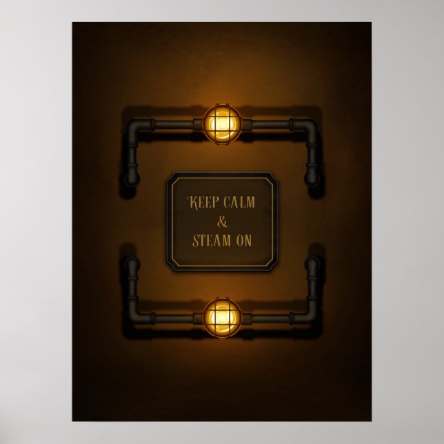 Poster "Mantenha Calma e Vapor", Steampunk, Idade da Máqu (Frente)