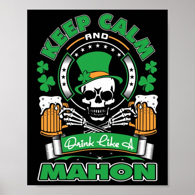 Poster Mantenha Calmo Beba Como Mahon Irlandês St Patrick (Frente)