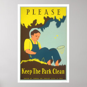 Poster Mantenha o parque limpam WPA 1938