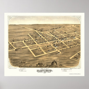 Poster Manteno, Mapa Panorâmico do IL - 1869