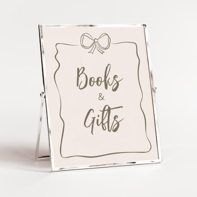 Poster Manuais e presentes de Chá de fraldas de coquete m (Minimalist Coquette Baby Shower Books and Gifts Sign)