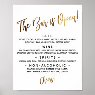 Poster Manuscrito Dourado Simples Menu Abrir Bar Sinal