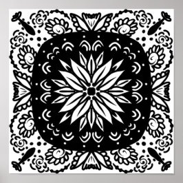 Poster Manuscrito Mandala Doodle Art Black White