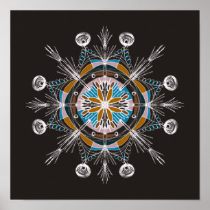 Poster Manuscrito Mandala Doodle Arte Colorida Boho