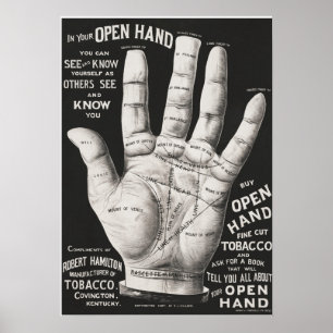 Poster Mão aberta, leitura da palma da mão