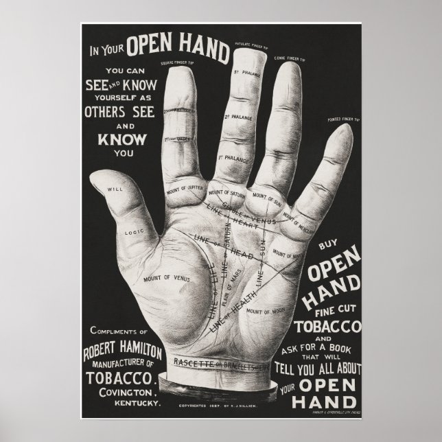 Poster Mão aberta, leitura da palma da mão (Frente)