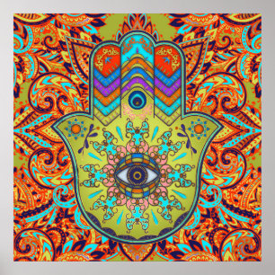 Poster Mão colorida de Hamsa - mão de Fatima