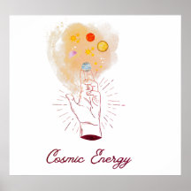 Poster Mão Cósmica Celestial - Místico Minimalista
