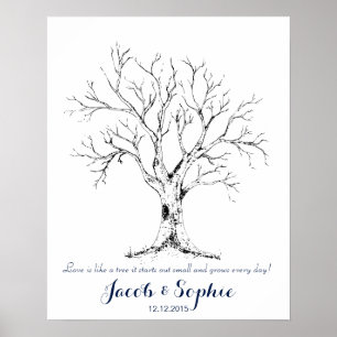 Poster mão da árvore do livro de hóspedes do casamento