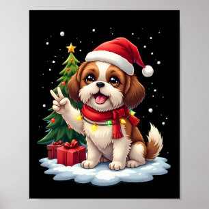 Poster Mão da Paz Engraçada Luzes de Natal Shih Tzu Femin