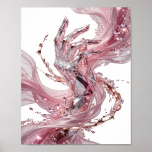 POSTER MÃO DE CRISTAL RELUZENTE COM FLUIDO ROSA E DIAMANT