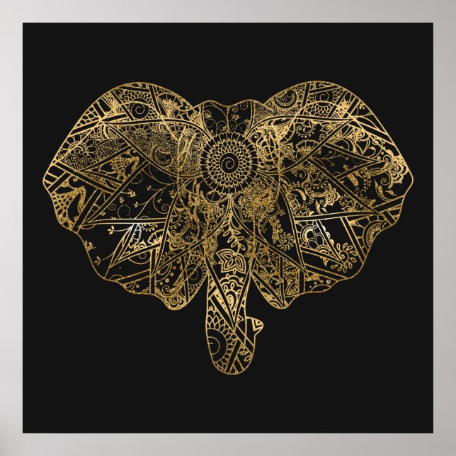 Pôster Mão de Elefante Bonita desenhada Henna floral (Frente)
