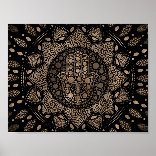 Poster Mão de Hamsa - Mão de Fátima em Lotus mandala (Frente)