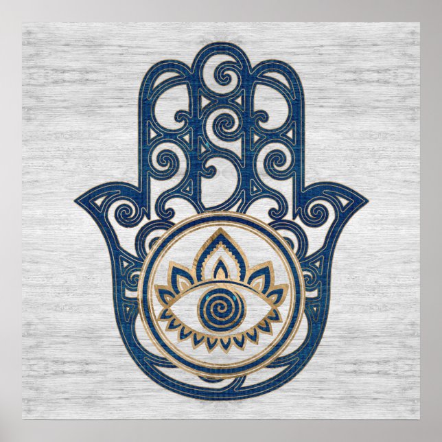Poster Mão de Hamsa - Mão de madeira azul-fatima (Frente)