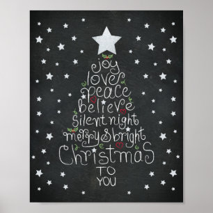 Poster Mão de Natal Chalkboard Lettered Love Joy Peace