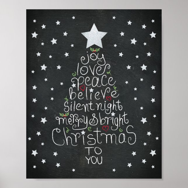 Poster Mão de Natal Chalkboard Lettered Love Joy Peace (Frente)