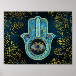 Poster Mão decorativa de Hamsa com fundo de paisley