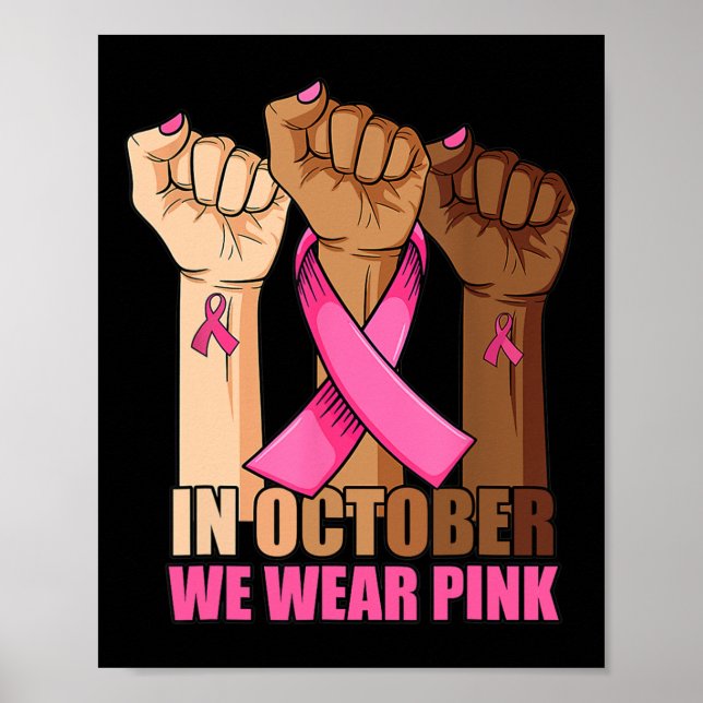 Poster Mão Em outubro vestimos conscientização rosa do ca (Frente)