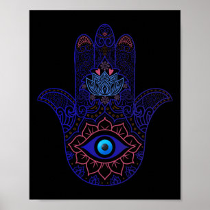 Poster Mão Hamsa Olho Azul Mal Yoga - Símbolo Espiritual 