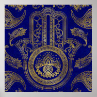 Mão Hamsa - ouro em lápis-lazúli