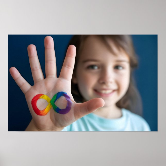 Poster Mão Infantil Autística com Símbolo Infinito Arco-Í (Frente)