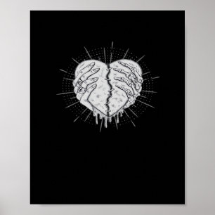 Poster Mão Monocromática De Esqueleto Com Cardíaco Clássi