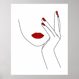 Poster Mão na Arte da Linha do Rosto da Mulher