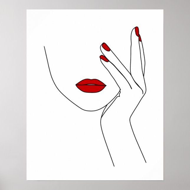 Poster Mão na Arte da Linha do Rosto da Mulher (Frente)