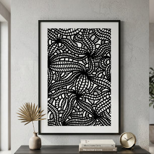 Poster Mão Orgânica abstrato, Desenhada à Mão, Negra e Br