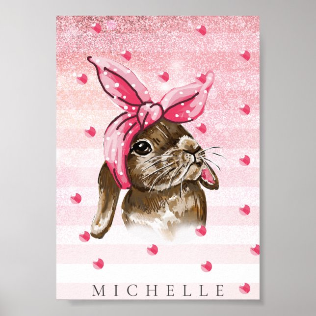 Poster Mão pintada com brilho de coelho personalizado (Frente)