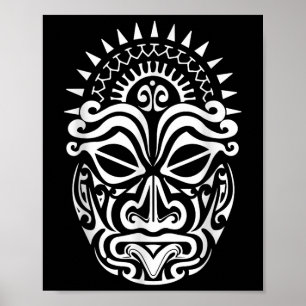Poster Maori Polynésia Tattoo Haka Dance Face Mask Head