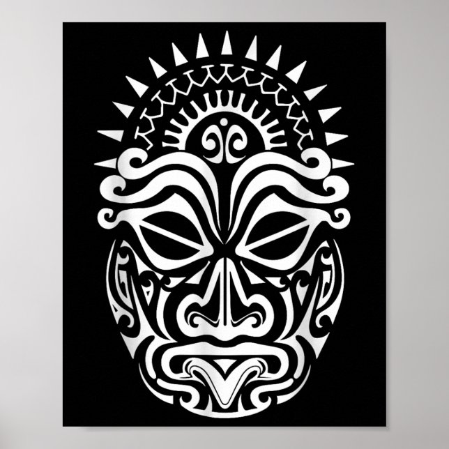 Poster Maori Polynésia Tattoo Haka Dance Face Mask Head (Frente)