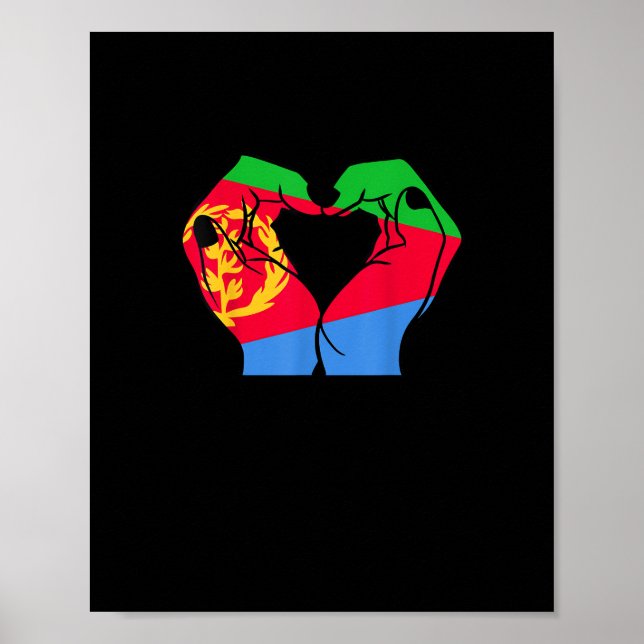 Poster Mãos Coradas com Bandeira Eritreia (Frente)