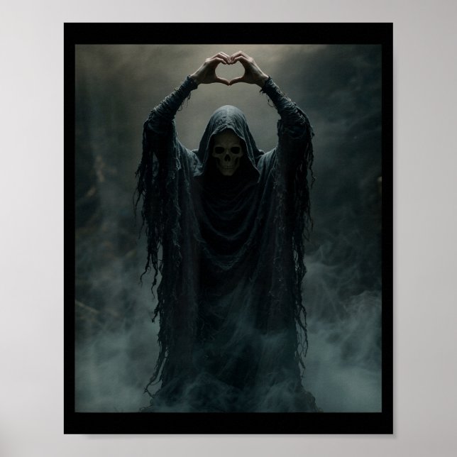 Poster Mãos de coração de fantasma engraçado rosto assust (Frente)