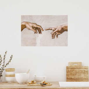 Poster Mãos de Deus, Pai e Adão, de Michelangelo