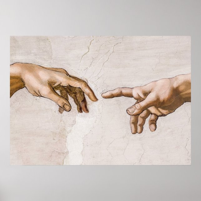Poster Mãos de Deus, Pai e Adão, de Michelangelo (Frente)