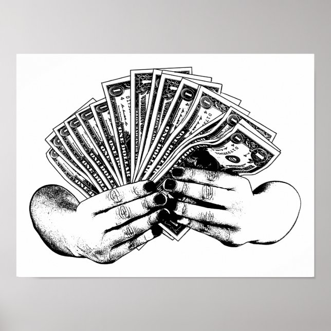 Poster Mãos de mulheres segurando notas de dólar tinta ti (Frente)
