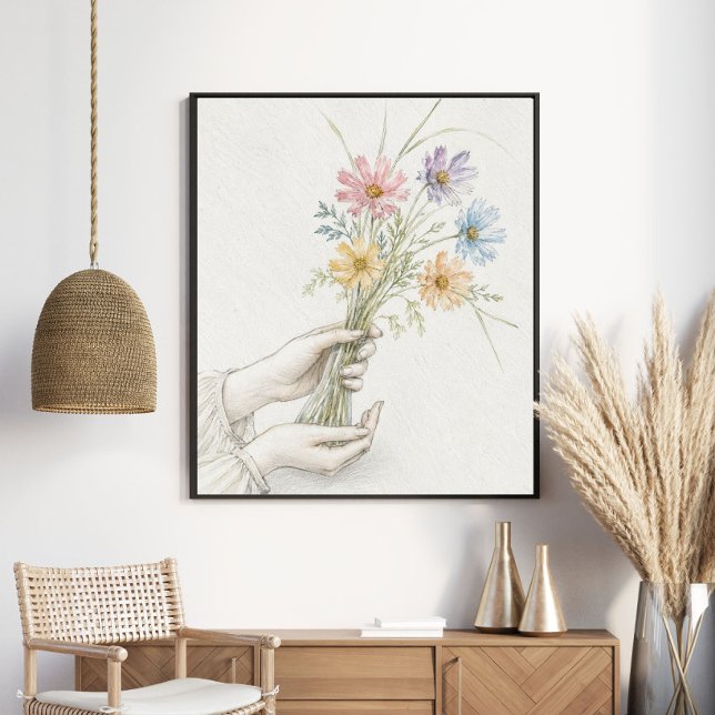 Poster Mãos Delicadas Compartilhando Flores Silvestres (Criador carregado)