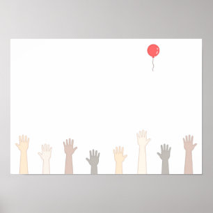 Poster Mãos e um balão vermelho.