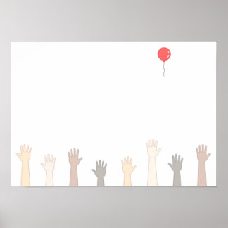 Poster Mãos e um balão vermelho.