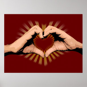 Pôster Mãos em forma de coração, design de amor