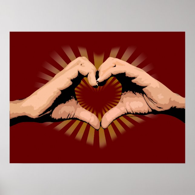 Pôster Mãos em forma de coração, design de amor (Frente)