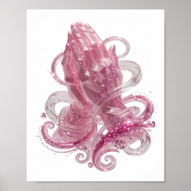 Poster Mãos em Oração Rosa Elegante (Frente)