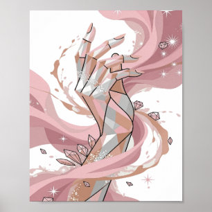 POSTER MÃOS GEOMÉTRICAS PRATEADAS COM DIAMANTES E ESTRELA